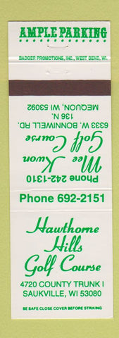 Matchbook Cover - Mee Kwon Golf Course Hawthorne Hills Saukville WI Mequon