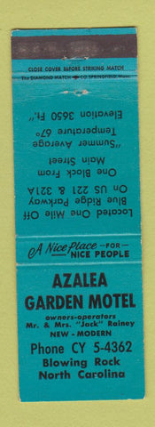 Matchbook Cover - Azalea Garden Motel Blowing Rock NC WEAR