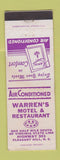 Matchbook Cover - Warren's Motel Restaurant Pleasant Hill NC