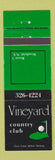 Matchbook Cover - Vineyard Country Club Westfield NY