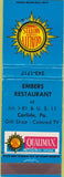 Matchbook Cover - Embers Restaurant Carlisle PA