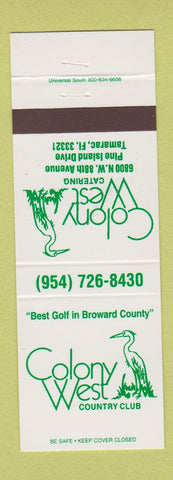Matchbook Cover - Colony West Country Club Tamarac FL