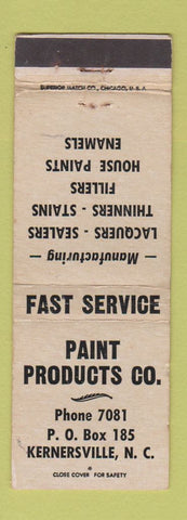 Matchbook Cover - Paint Products Kernersville NC WORN