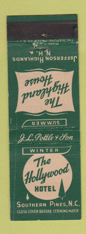 Matchbook Cover - Hollywood Hotel Southern Pines N WEAR