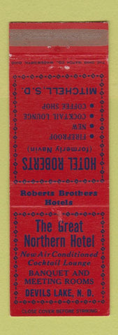Matchbook Cover Great Northern Hotel Devils Lake ND Hotel Roberts Mitchell WEAR