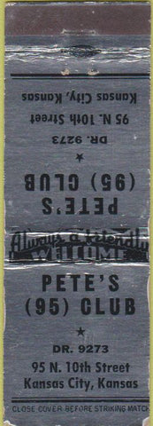 Matchbook Cover - Pete's 95 Club Kansas City KS