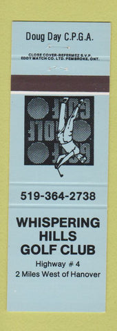 Matchbook Cover - Whispering Hills Golf Club Hanover ON