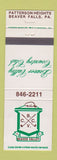 Matchbook Cover - Beaver Valley Country Club Beaver Falls PA