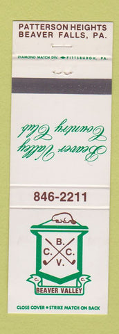 Matchbook Cover - Beaver Valley Country Club Beaver Falls PA