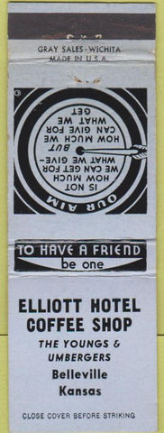 Matchbook Cover - Elliott Hotel Coffee Shop Belleville KS