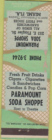 Matchbook Cover - Paramount Soda Shoppe Miami FL