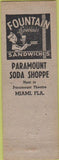 Matchbook Cover - Paramount Soda Shoppe Miami FL
