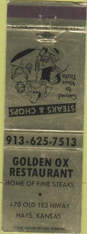 Matchbook Cover - Golden Ox Restaurant Hays KS