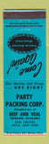 Matchbook Cover - Party Packing Beef Veal Utica NY