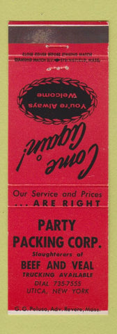 Matchbook Cover - Party Packing Beef Veal Utica NY