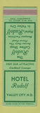 Matchbook Cover - Hotel Rudolph Valley City ND