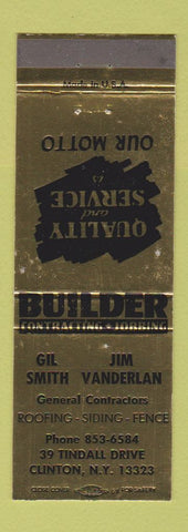 Matchbook Cover - Gil Smith Jim Vanderlan Roofing Siding Clinton NY