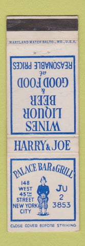 Matchbook Cover - ]Palace Bar Grill New York City
