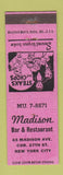 Matchbook Cover - Madison Bar Restaurant New York City