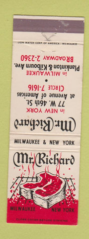 Matchbook Cover - Mr Richard Steak New York City Milwaukee WI