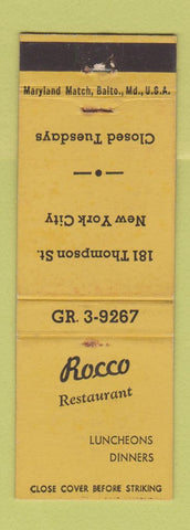 Matchbook Cover - Rocco Restaurant New York City WEAR