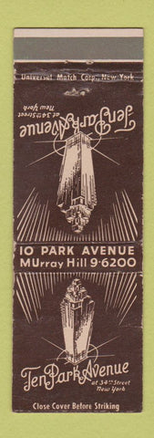Matchbook Cover - Ten Park Avenue New York City