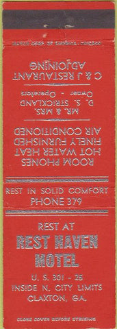 Matchbook Cover - Rest Haven Motel Claxton GA