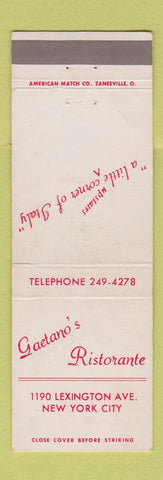 Matchbook Cover - Gaetano's Ristorante New York City