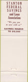 Matchbook Cover - Stanton Federal Savings Pittsburgh PA