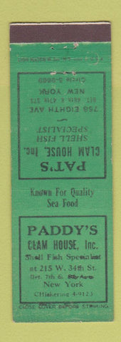Matchbook Cover - Paddy's Clam House New York City