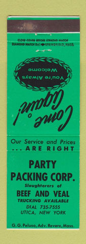 Matchbook Cover - Party Packing Beef Veal Utica NY GREEN
