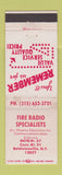 Matchbook Cover - Fire Radio Specialists Baldwinsville NY WEAR