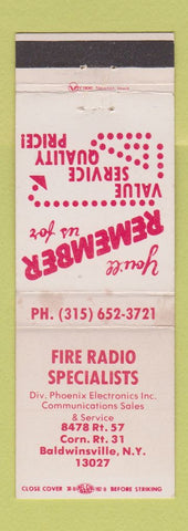 Matchbook Cover - Fire Radio Specialists Baldwinsville NY WEAR
