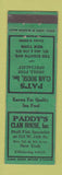 Matchbook Cover - Paddy's Clam House New York City