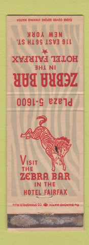 Matchbook Cover - Zebra Bar Hotel Fairfax New York City WORN