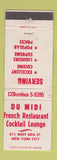 Matchbook Cover - Du Midi French Restaurant New York City