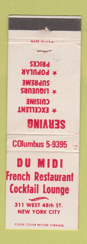Matchbook Cover - Du Midi French Restaurant New York City
