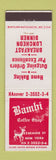 Matchbook Cover - Bambi Coffee Shop New York City