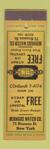 Matchbook Cover - Hermgus Watch New York City