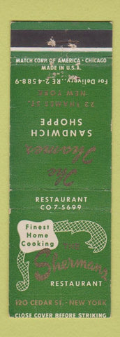 Matchbook Cover - Shermans Restaurant New York City