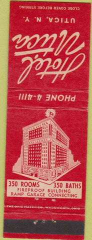 Matchbook Cover - Hotel Utica NY