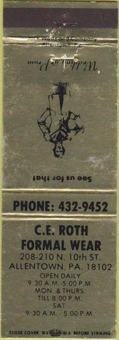 Matchbook Cover - CE Roth Formal Wear Allentown PA