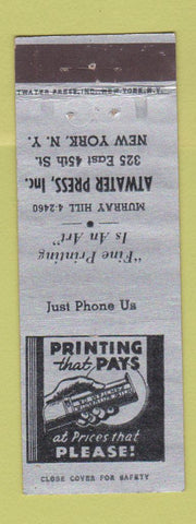 Matchbook Cover - Atwater Press New York City printing