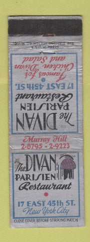 Matchbook Cover - Divan Parisien French Restaurant New York City WORN