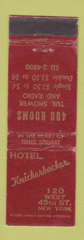 Matchbook Cover - Hotel Knickerbocker New York City WEAR