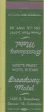 Matchbook Cover - Broadway Motel Denver CO Green