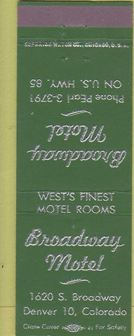 Matchbook Cover - Broadway Motel Denver CO Green