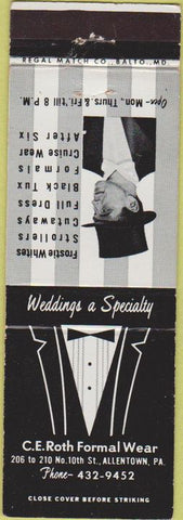 Matchbook Cover - CE Roth Formal Wear Allentown PA