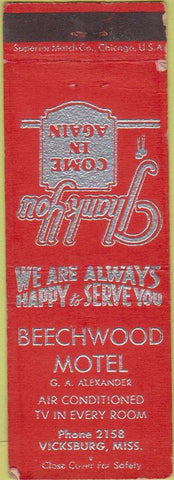 Matchbook Cover - Beechwood Motel Vicksburg Ms