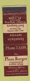 Matchbook Cover - Plaza Burger Restaurant hamburgers New York City